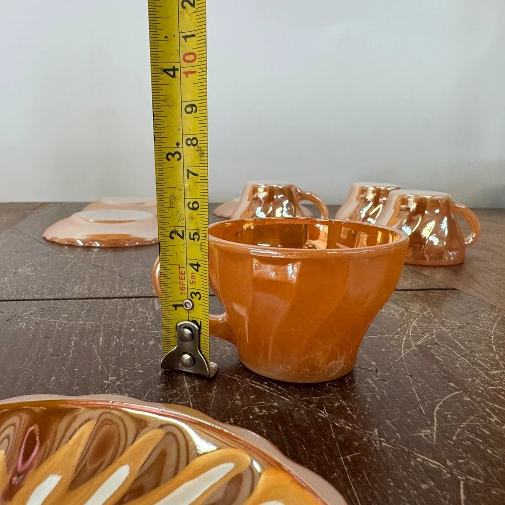 Anchor Hocking‎ Fire Ring Orange Peach Lusterware Carnival Glass Cup Saucer Set